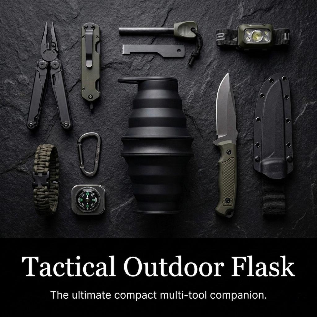 Ultra-Thin Foldable Silicone Sports Water Bottle  Portable for Outdoor Camping, Travel, Cycling, Fitness & Business Trips - Black