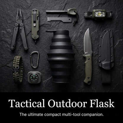 Ultra-Thin Foldable Silicone Sports Water Bottle  Portable for Outdoor Camping, Travel, Cycling, Fitness & Business Trips - Black