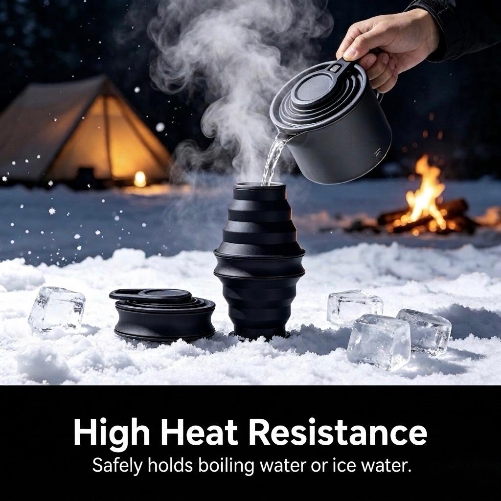Ultra-Thin Foldable Silicone Sports Water Bottle  Portable for Outdoor Camping, Travel, Cycling, Fitness & Business Trips - Black