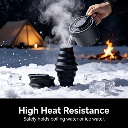 Ultra-Thin Foldable Silicone Sports Water Bottle  Portable for Outdoor Camping, Travel, Cycling, Fitness & Business Trips - Black