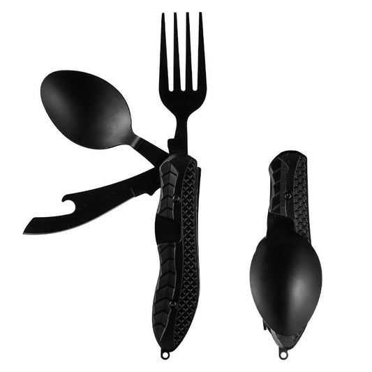 MANM OUTDOOR Folding Cutlery Kit – ultralight stainless steel camping utensils combining spoon, fork, knife and bottle opener in one compact foldable tool